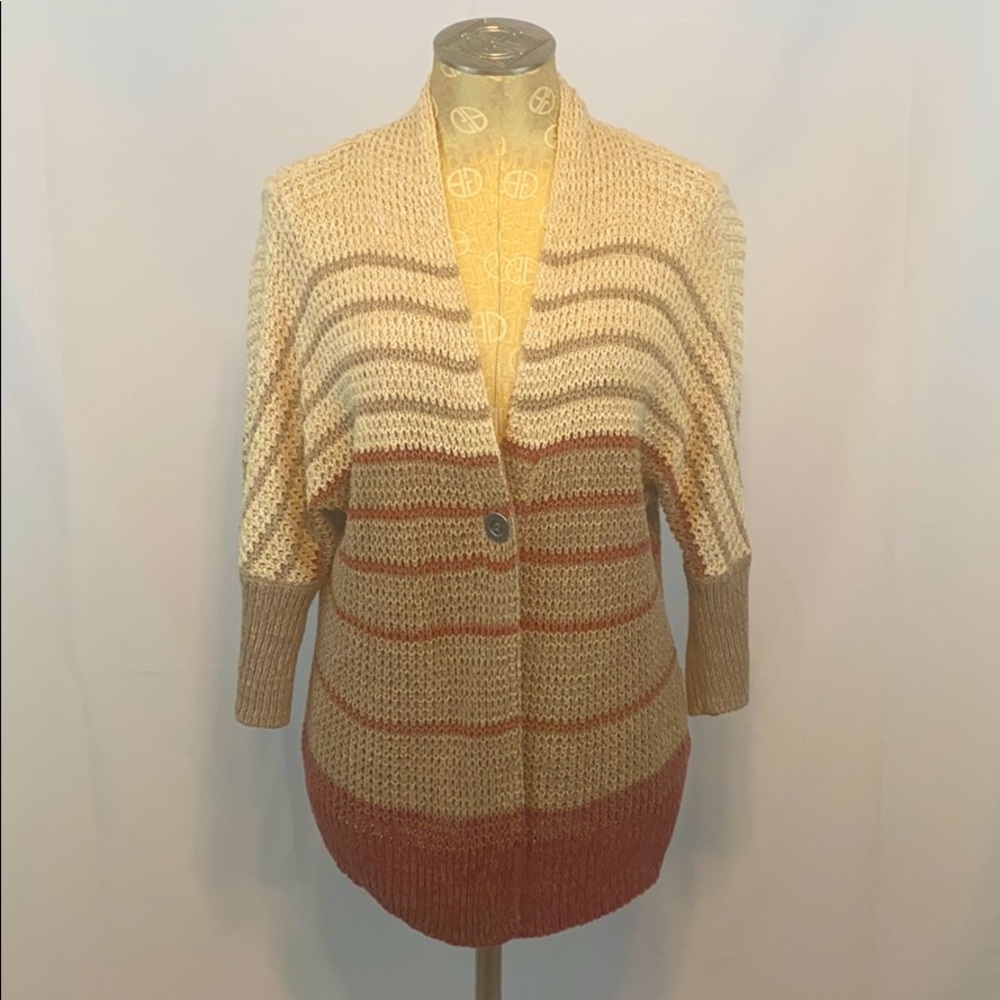 Sonoma Tan and Red Knit Button Cardigan, M